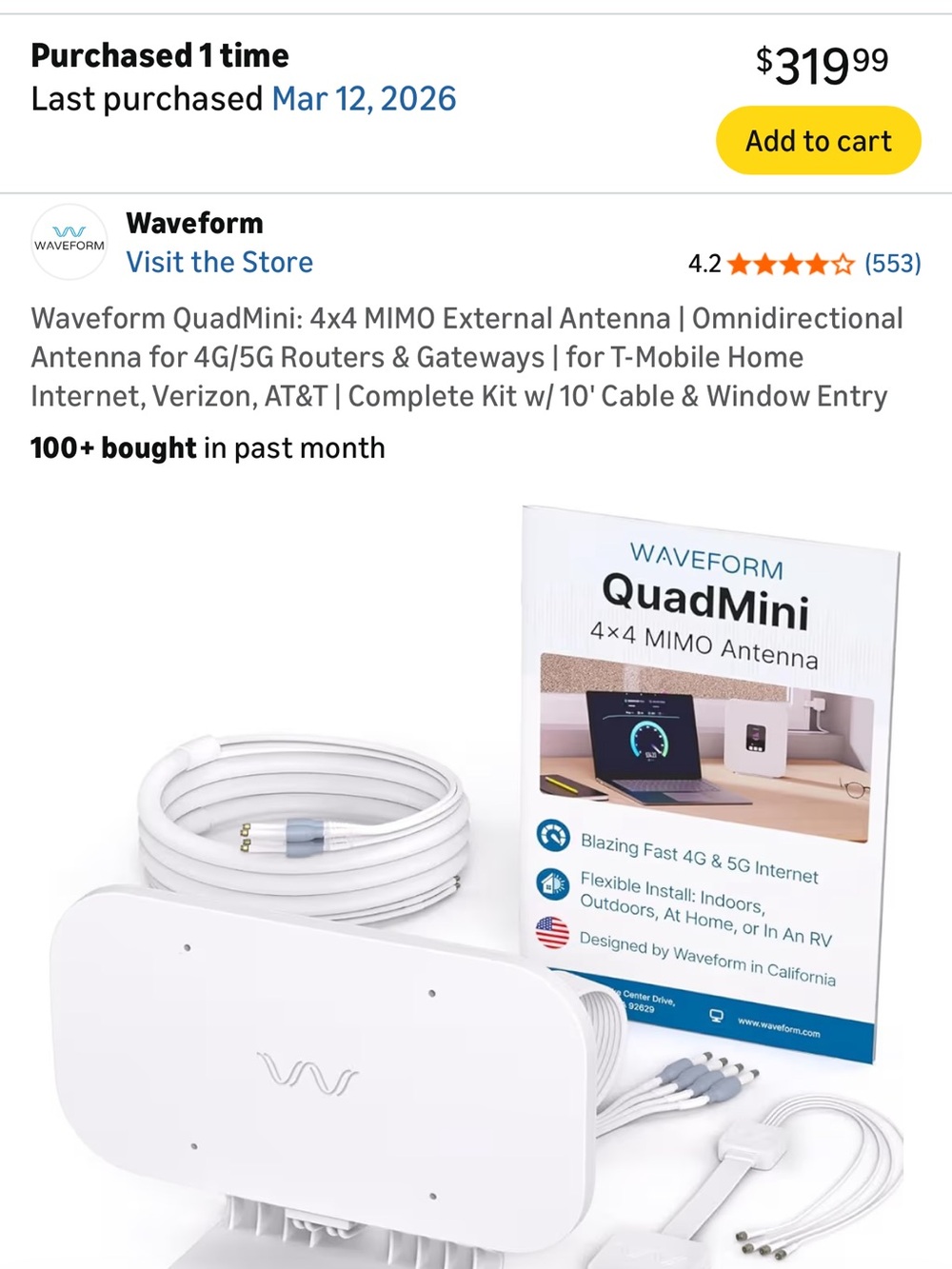QuadMini 4x4 MIMO External Antenna - White
